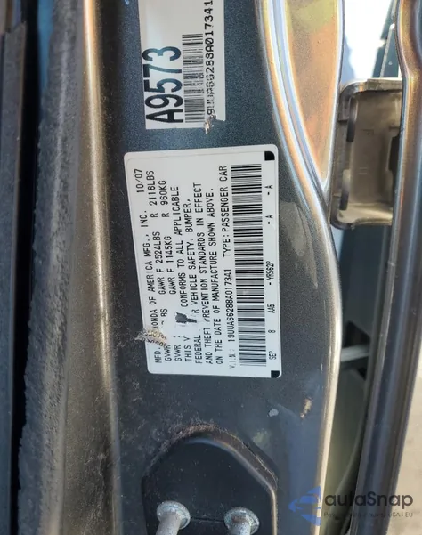 2008 Acura Tl 3.2 из США, поврежденный, VIN 19UUA66288A017341